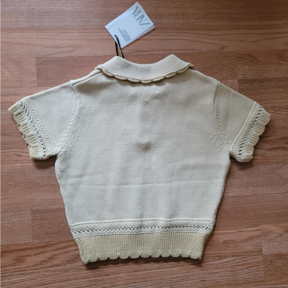 Zara Yellow Embroidered Knit Polo Sweater - Picture 3 of 4